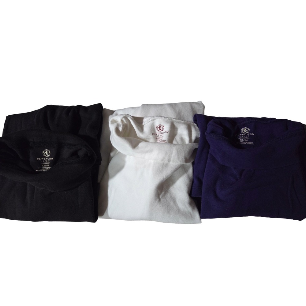 Lot of 3 Covington Sport Womens XL Mock Neck Long Sleeve Tops Black White Purple